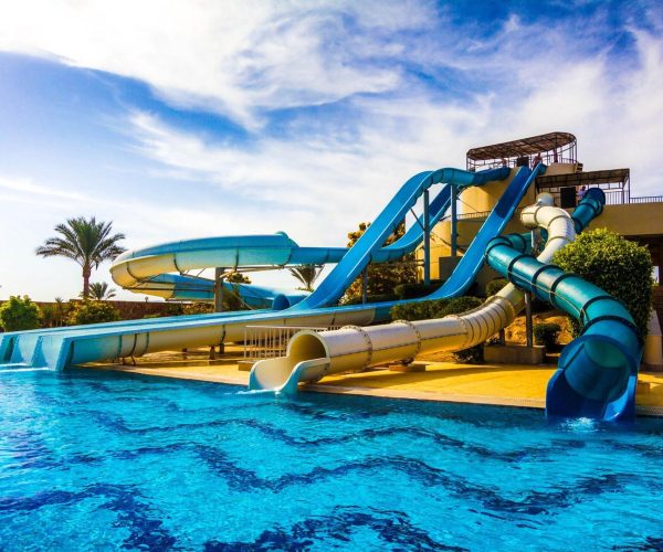 Hotel Jaz Samaya Resort in Marsa Alam de glijbanen van het resort